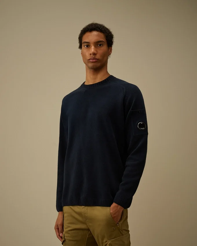 Maglione a girocollo in ciniglia di cotone con lente