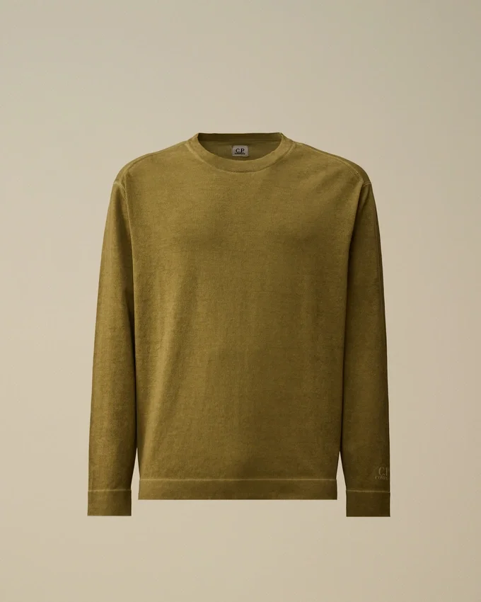 Maglione a girocollo in crêpe di cotone a doppia tintura