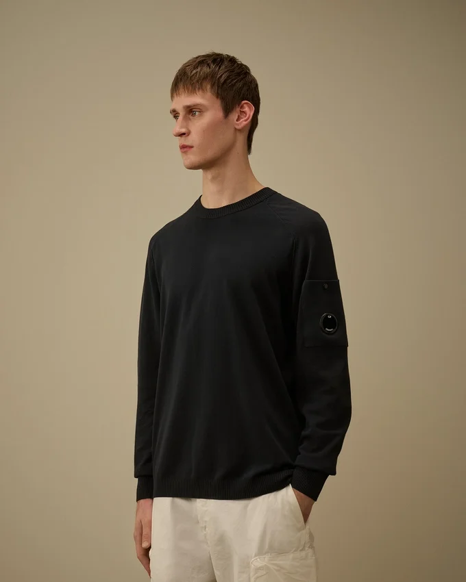 Maglione a girocollo in crêpe di cotone con dettaglio “Lens”