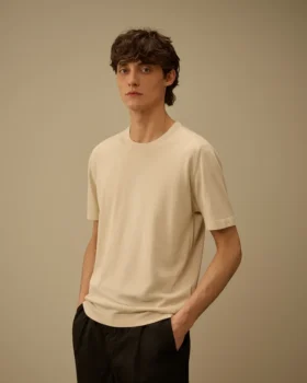 Maglione a maniche corte in crêpe di cotone