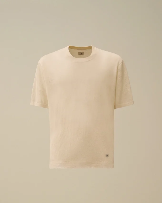 Maglione a maniche corte in lino con collo rotondo
