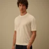 Maglione a maniche corte in lino con collo rotondo