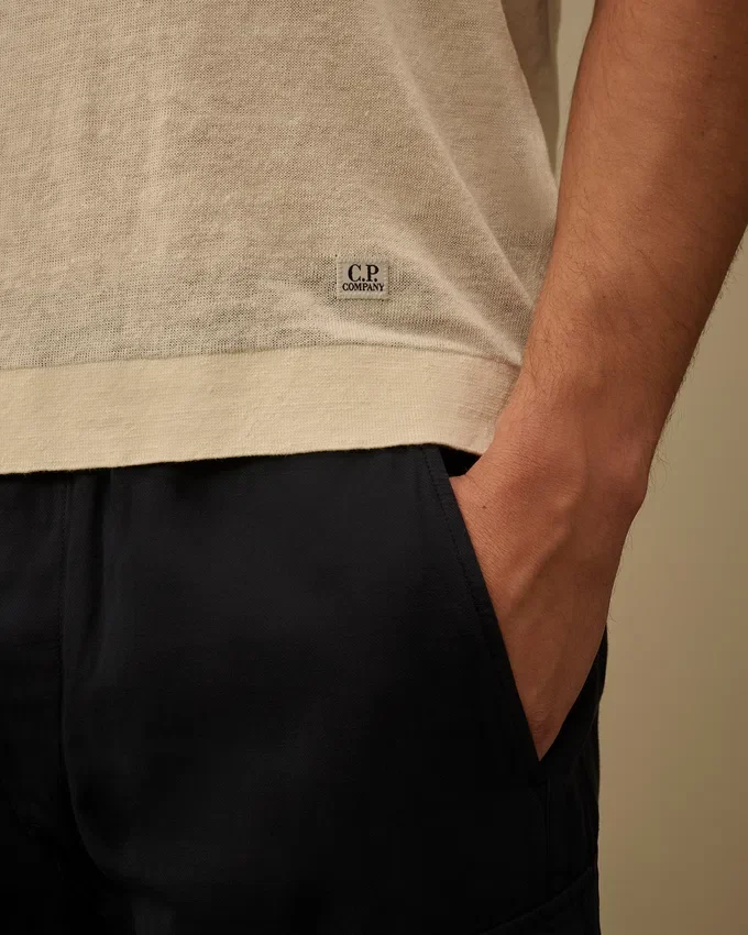 Maglione a maniche corte in lino con collo rotondo