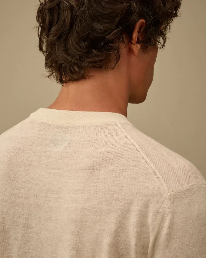 Maglione a maniche corte in lino con collo rotondo