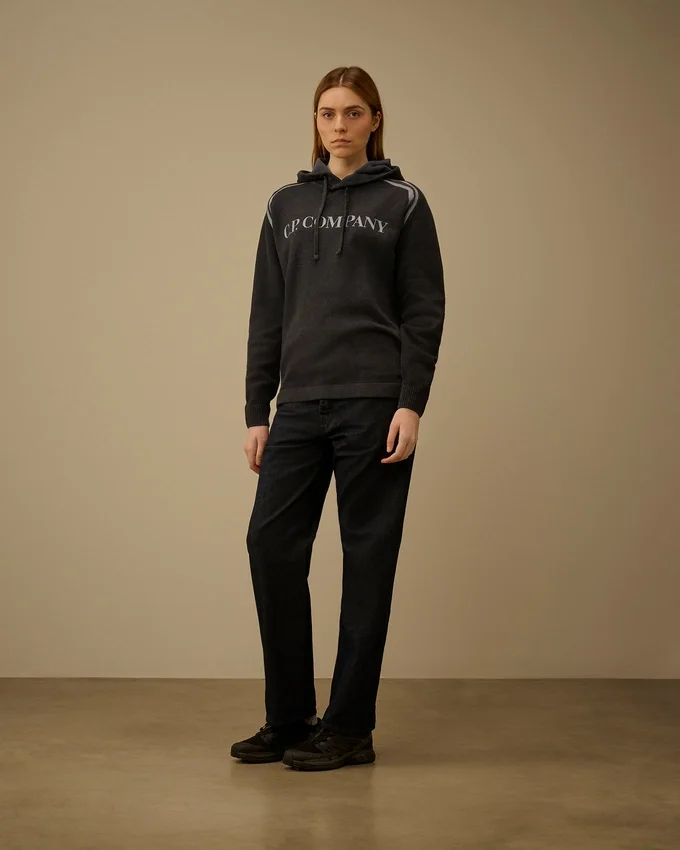Maglione con cappuccio in ciniglia di cotone a doppia tintura