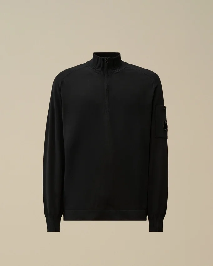 Maglione in crêpe di cotone con mezza zip