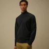 Maglione in crêpe di cotone con mezza zip