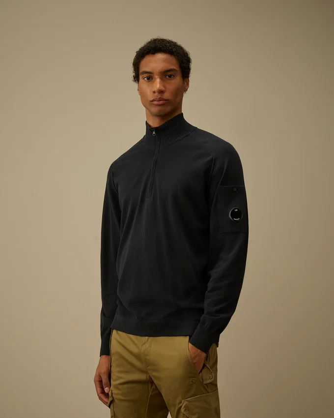 Maglione in crêpe di cotone con mezza zip