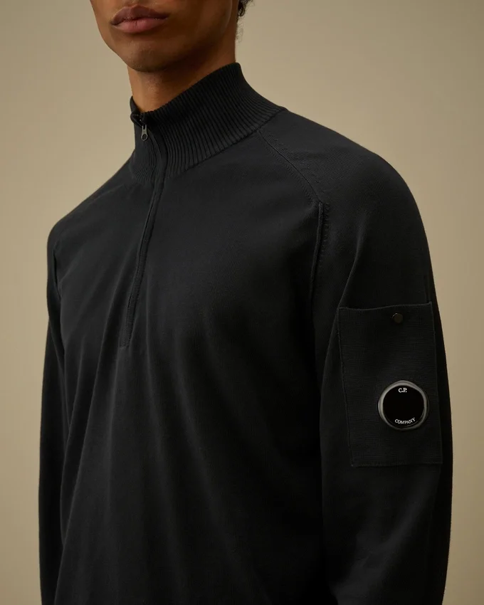 Maglione in crêpe di cotone con mezza zip