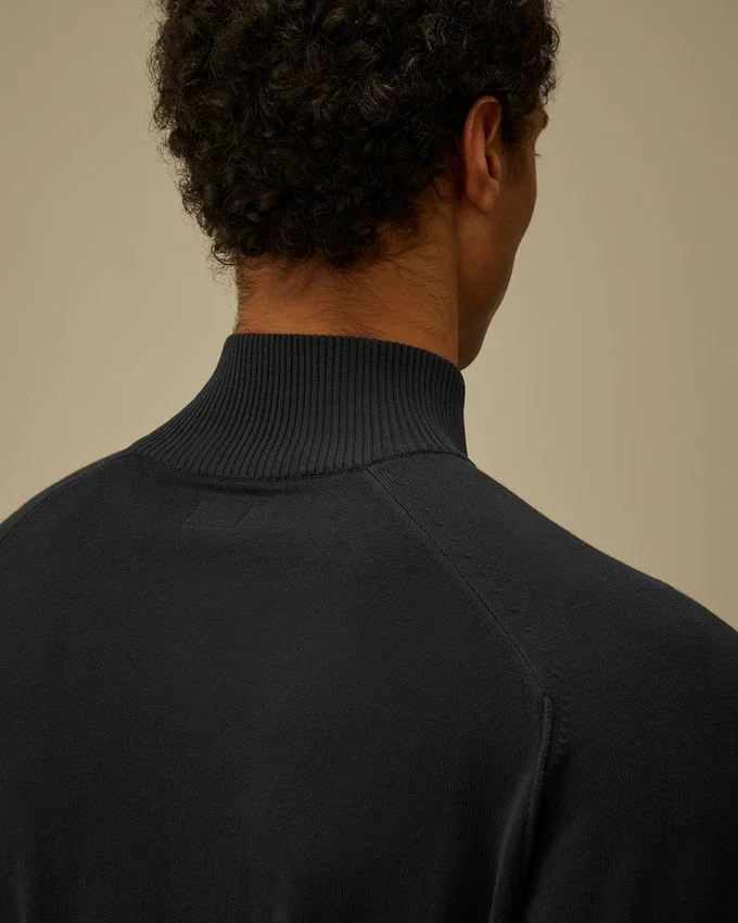 Maglione in crêpe di cotone con mezza zip