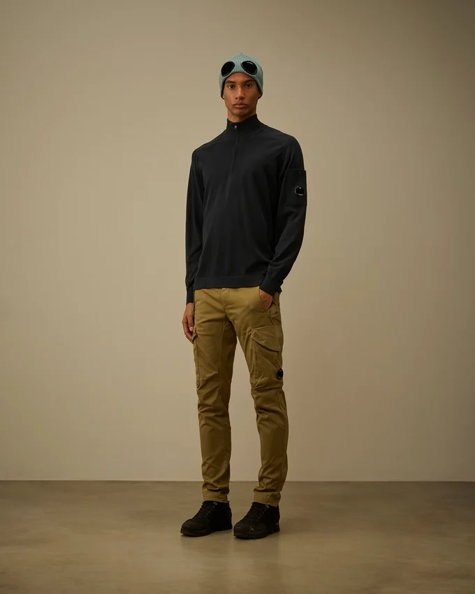 Maglione in crêpe di cotone con mezza zip