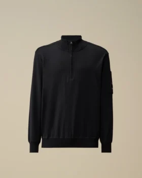 Maglione Lens in cotone Sea Island con mezza zip