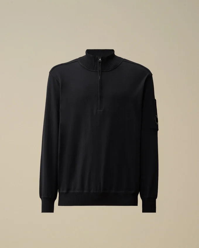 Maglione Lens in cotone Sea Island con mezza zip