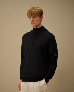 Maglione Lens in cotone Sea Island con mezza zip