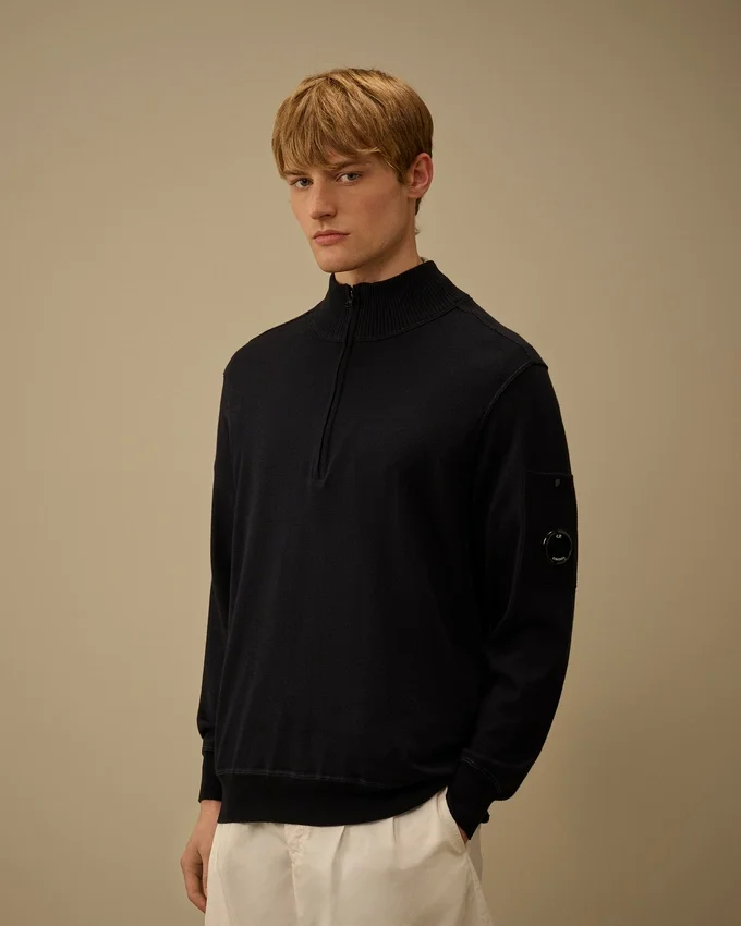 Maglione Lens in cotone Sea Island con mezza zip