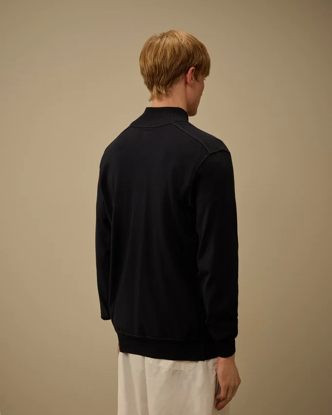 Maglione Lens in cotone Sea Island con mezza zip