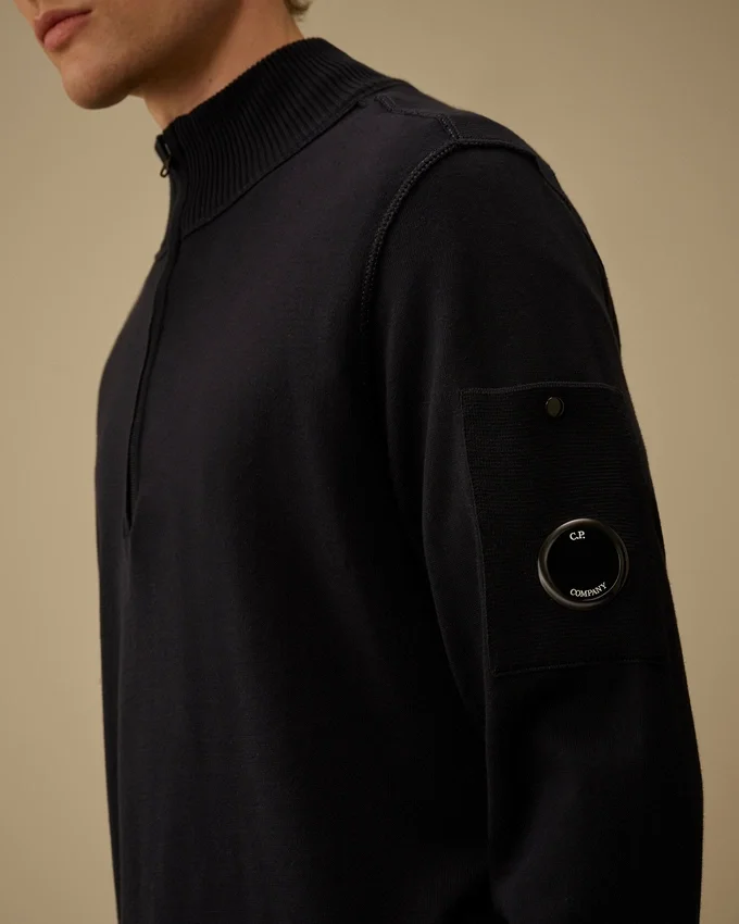 Maglione Lens in cotone Sea Island con mezza zip