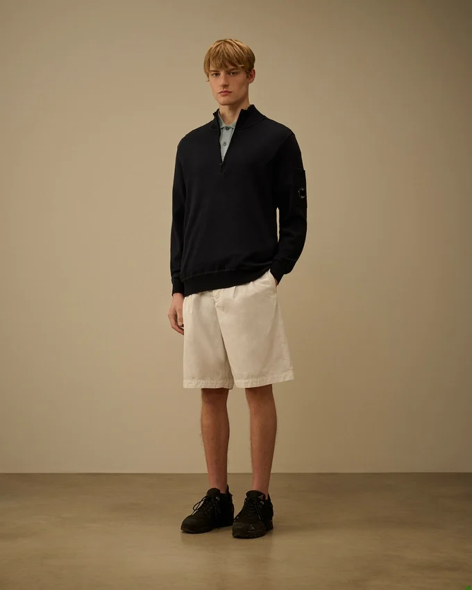 Maglione Lens in cotone Sea Island con mezza zip