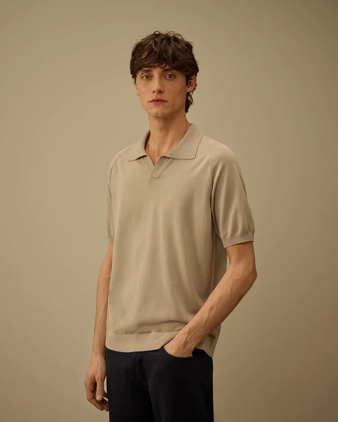 Maglione polo a maniche corte in crêpe di cotone