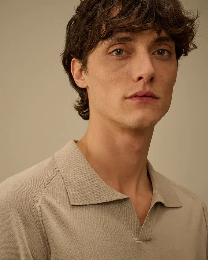 Maglione polo a maniche corte in crêpe di cotone