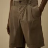 Pantaloncini larghi con pinces in gabardina di cotone