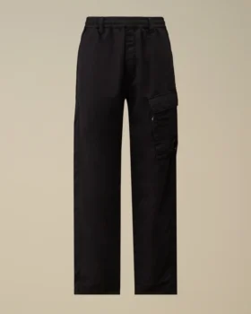 Pantaloni cargo elasticizzati in cotone/lino con tasche a lente