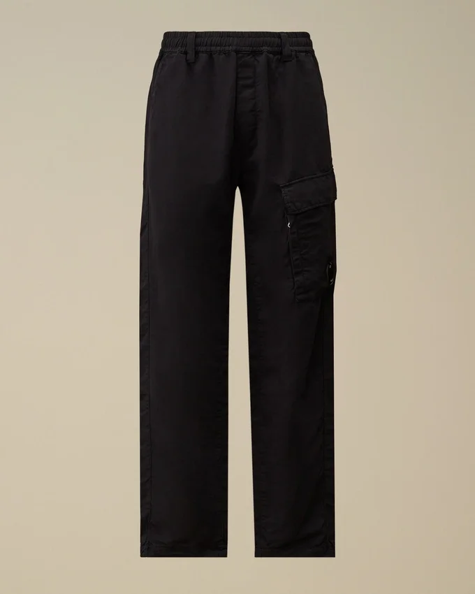 Pantaloni cargo elasticizzati in cotone/lino con tasche a lente