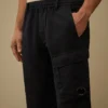 Pantaloni cargo elasticizzati in cotone/lino con tasche a lente