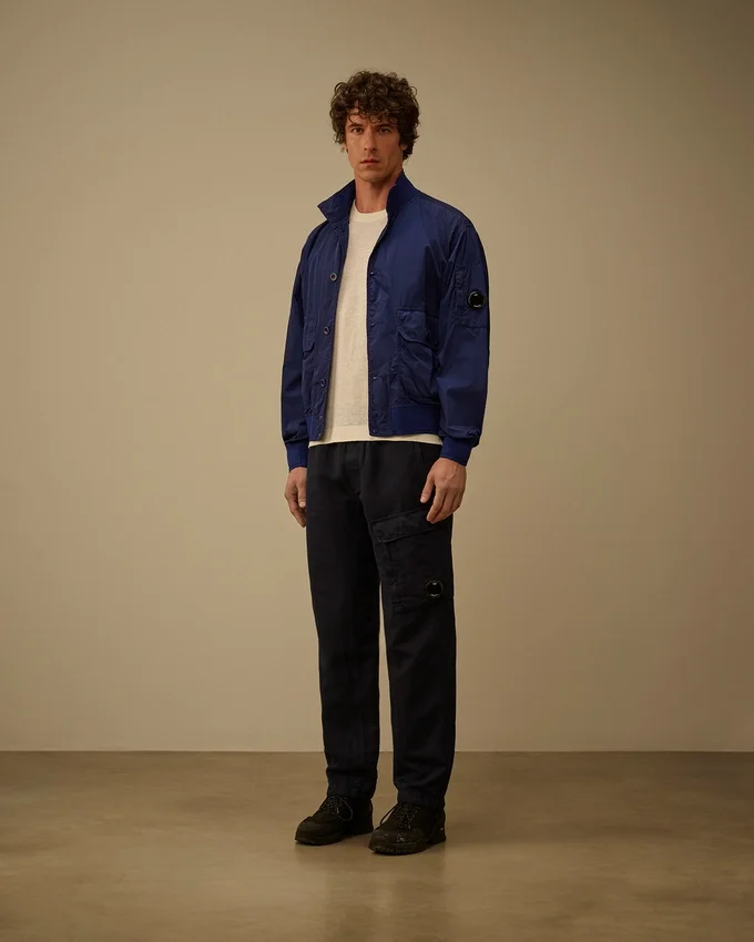 Pantaloni cargo elasticizzati in cotone/lino con tasche a lente