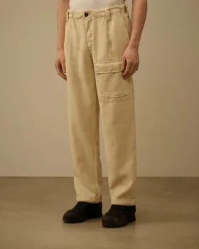 Pantaloni cargo larghi in tela di lino