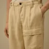 Pantaloni cargo larghi in tela di lino