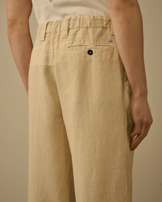 Pantaloni cargo larghi in tela di lino