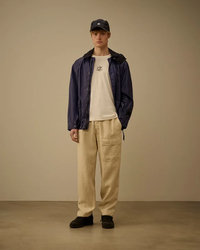 Pantaloni cargo larghi in tela di lino