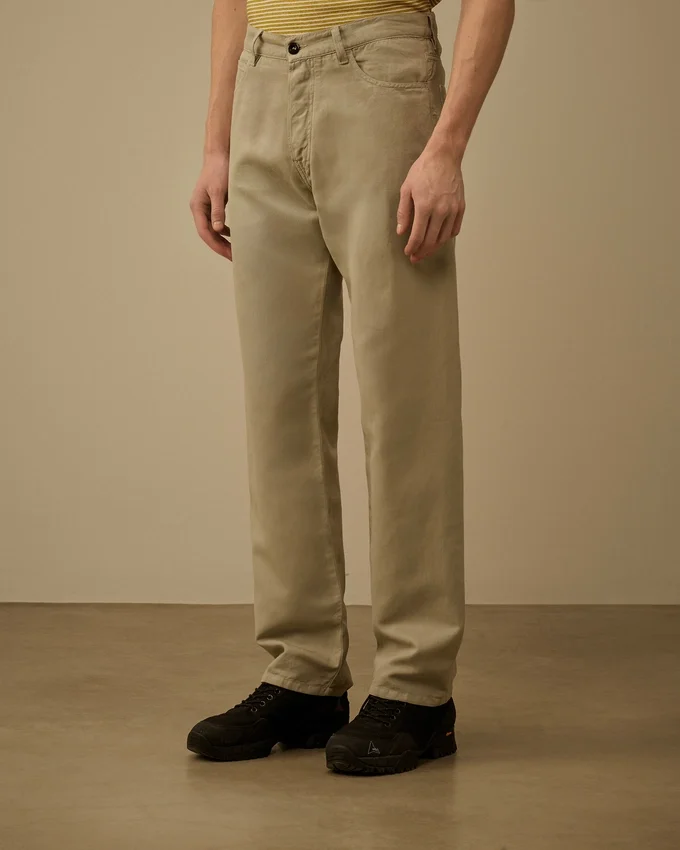 Pantaloni in cotone/lino senza cuciture laterali