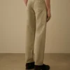 Pantaloni in cotone/lino senza cuciture laterali