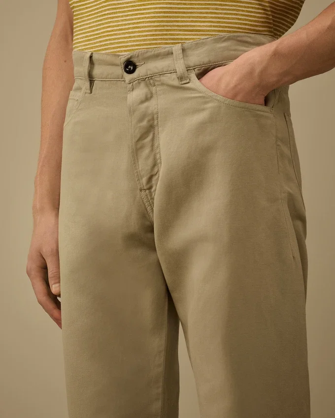 Pantaloni in cotone/lino senza cuciture laterali