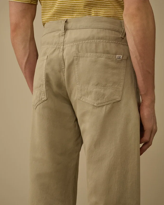 Pantaloni in cotone/lino senza cuciture laterali