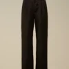 Pantaloni larghi con pinces in gabardina di cotone