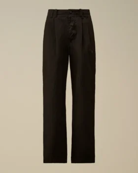 Pantaloni larghi con pinces in gabardina di cotone