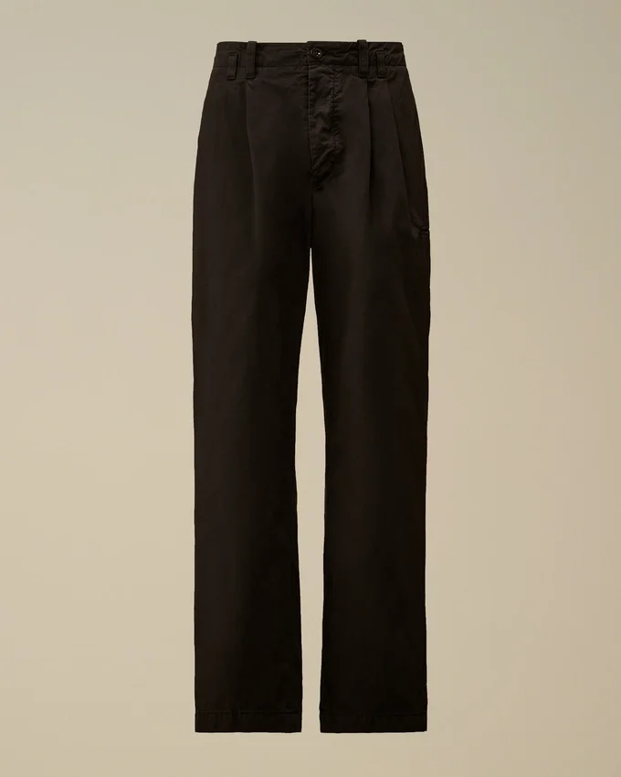 Pantaloni larghi con pinces in gabardina di cotone