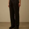 Pantaloni larghi con pinces in gabardina di cotone