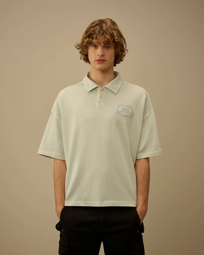 Polo a maniche corte con logo squadrato in jersey 20/1