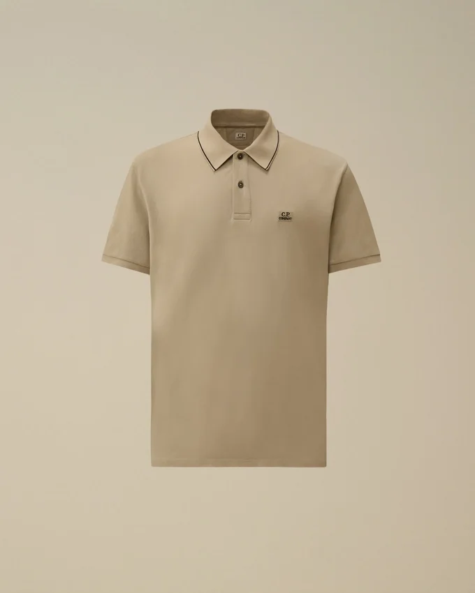 Polo con logo a maniche corte in piquet elasticizzato