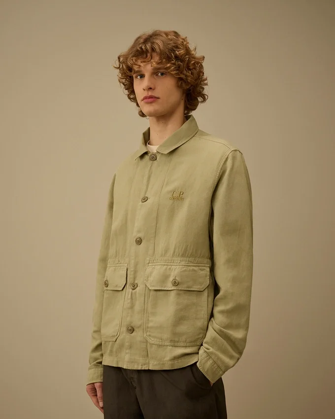 Sovracamicia in twill spezzato con bottoni