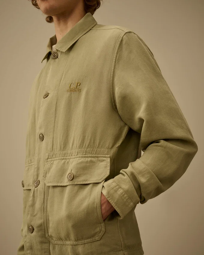 Sovracamicia in twill spezzato con bottoni