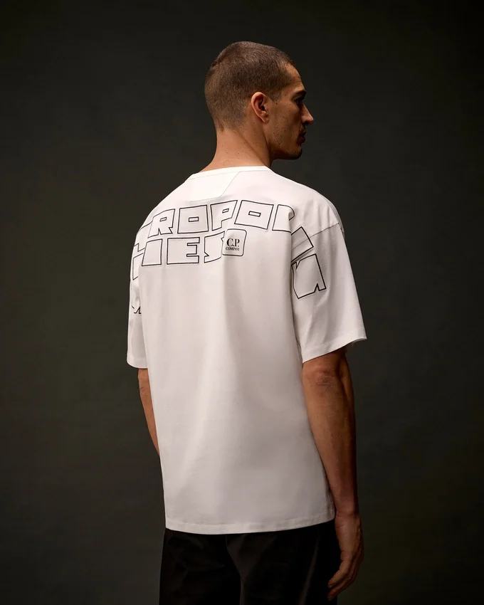 T-shirt a maniche corte in jersey mercerizzato della Metropolis Series con ricamo sul retro