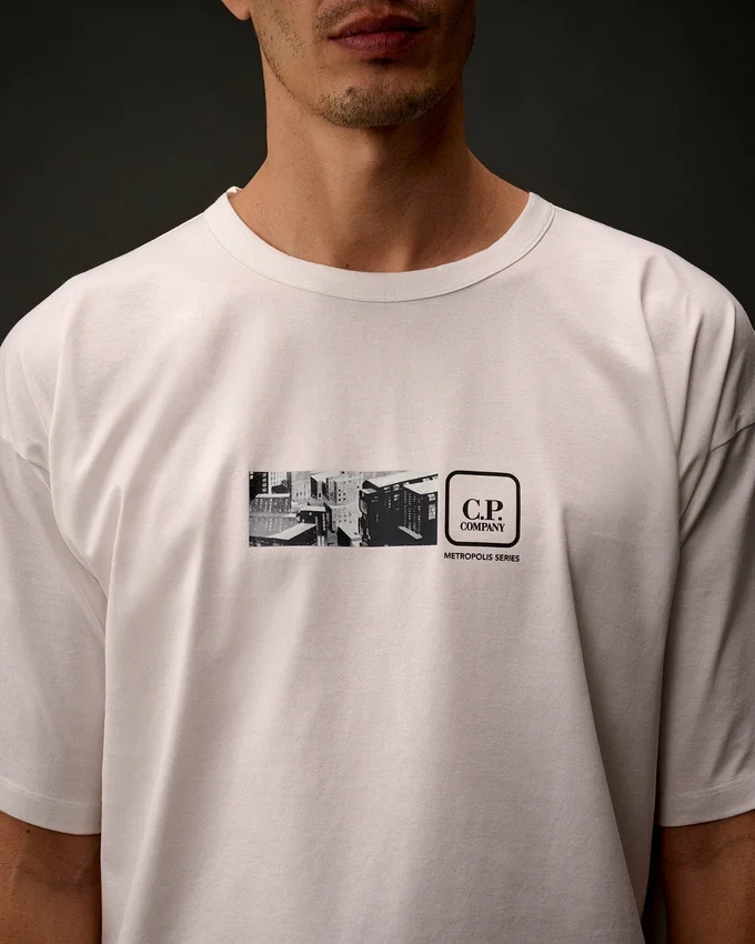 T-shirt a maniche corte in jersey mercerizzato della Metropolis Series con ricamo sul retro